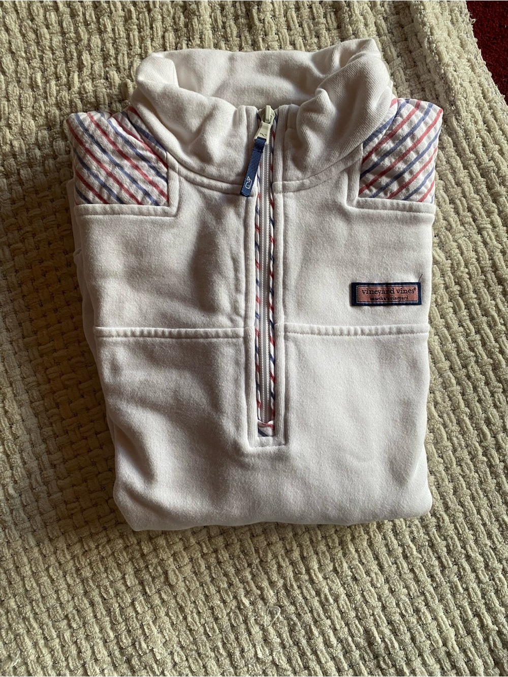 Vineyard Vines White Shep Shirt Pullover with Pink & Blue Trim